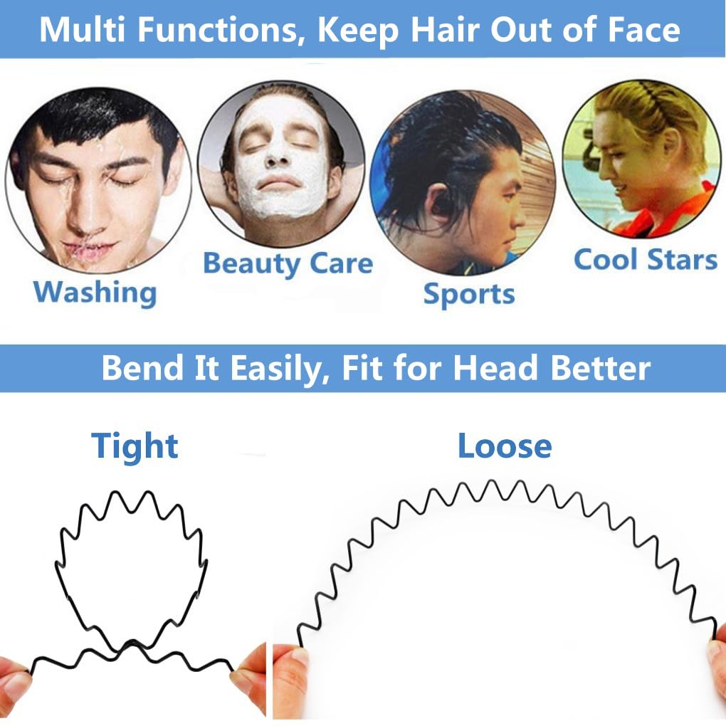 Buy now bodbop XINGZHE Metal Hair Band Men Headband Women's Fashion Hair Bands Elastic Stylish Sports Hairband Head Hoop with Non Slip Wavy Teeth, Black at indiglob india
