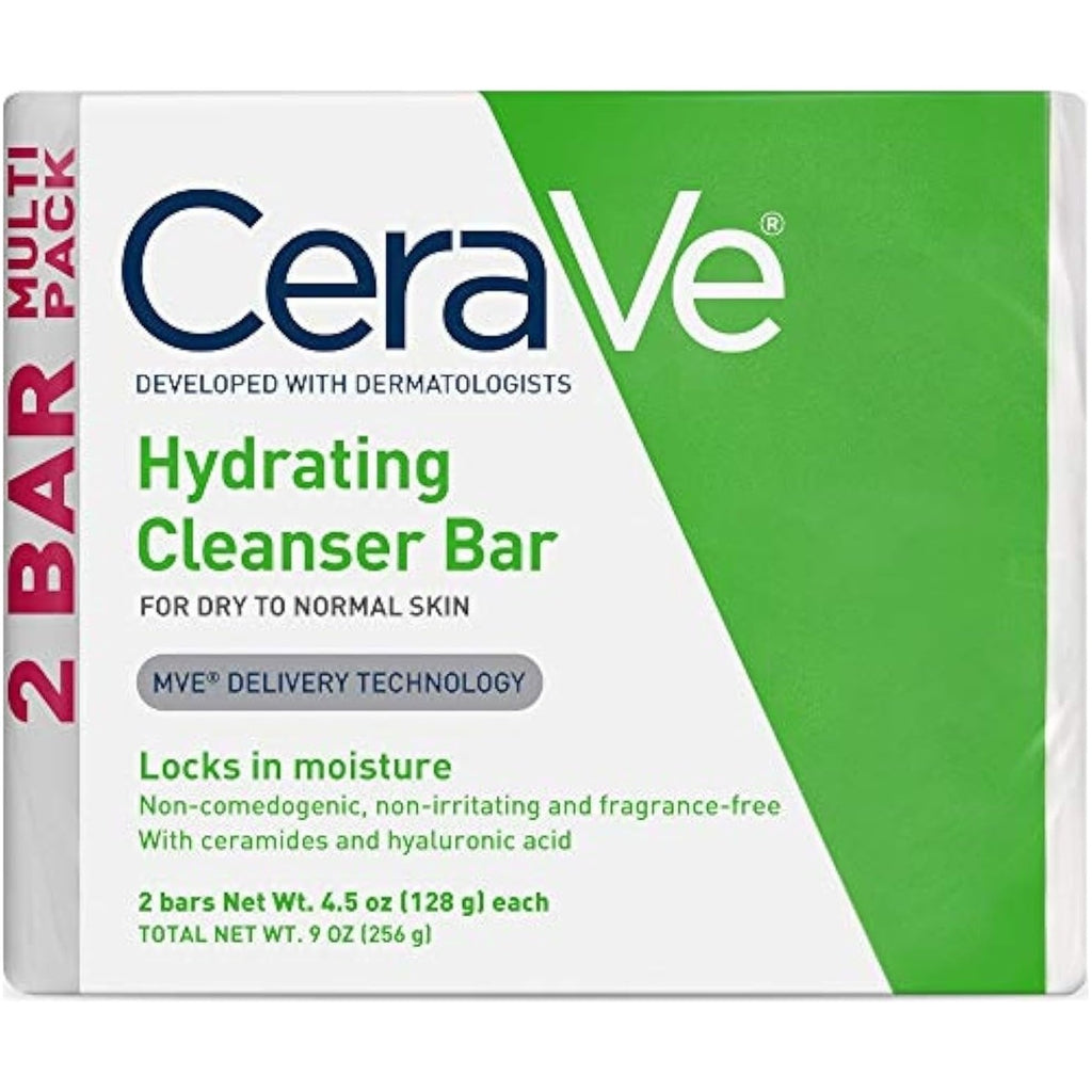 CeraVe Hydrating Cleanser Bar, Soap-Free Face & Body Cleanser, 2-Pack | Soap-Free Body Wash and Facial Cleanser with Ceramides Thoroughly Cleanses without Stripping Skin Of Natural Moisture