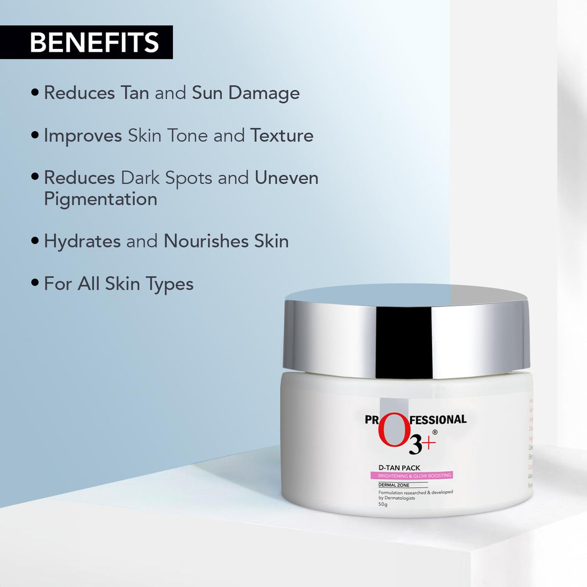 O3+ D-Tan Pack for Instant Skin Brightening and Lightening Benefits Infused with Mint and Eucalyptus Oil - Suitable for All Skin Types (50gm)