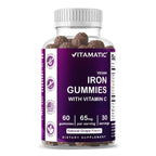 Vitamatic Iron 65 mg with Vitamin C - 60 Vegan Gummies - 3 Pack | 65 mg Iron Per Serving, Natural Grape Flavor, Plant Based, Gluten Free, Non-GMO, Made in USA