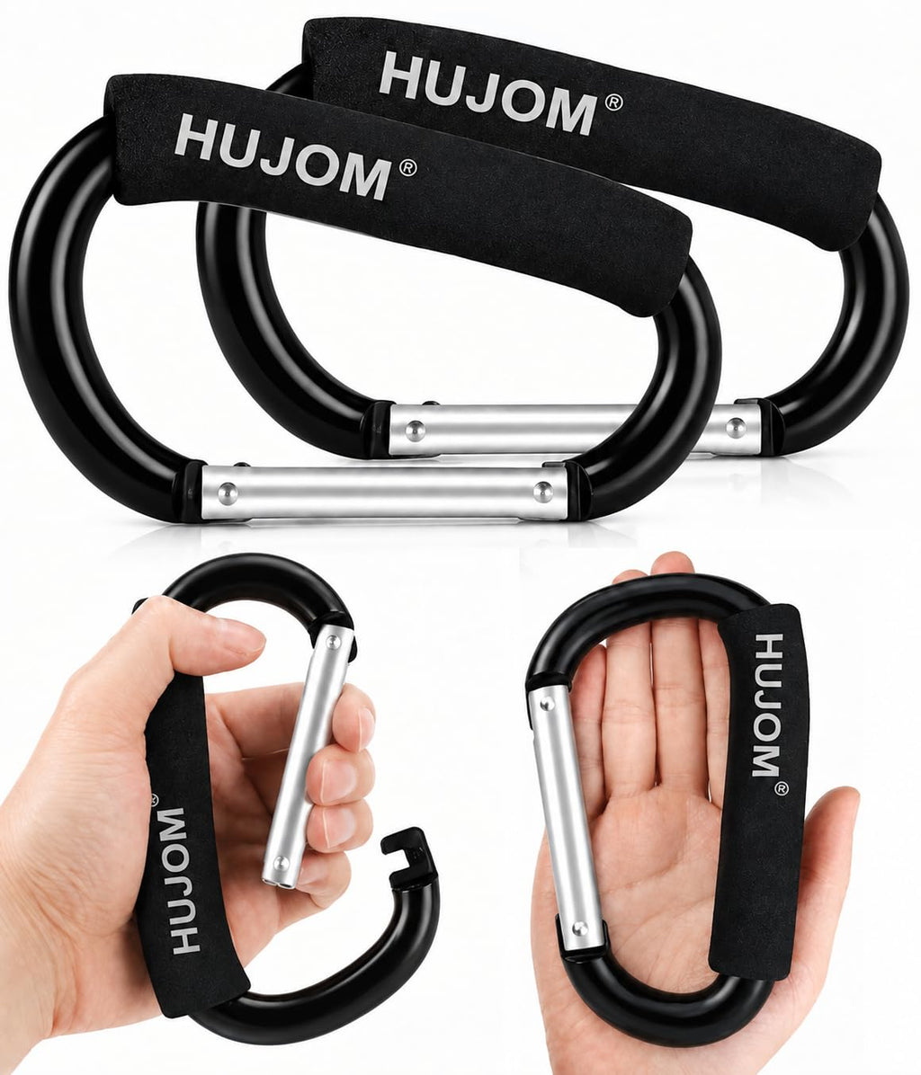 Stroller Hooks 2 Pack Heavy Duty Large Carabiner Clips for Bags & Baby Gear