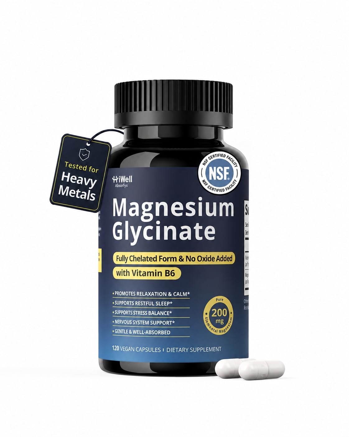 Magnesium Glycinate 200mg with Vitamin B6 for Women & Men,120 Capsules