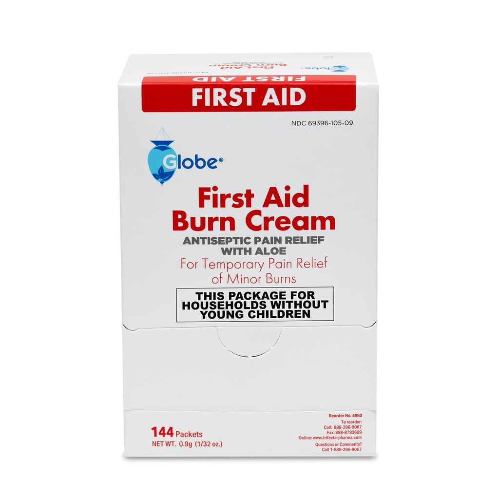 Globe First Aid Burn Cream, Aloe Formula, 0.9 g, Box of 144
