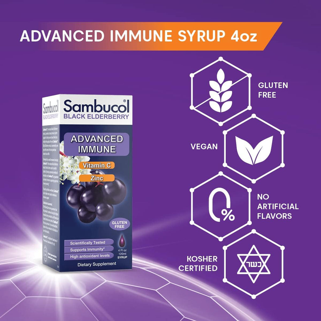 Sambucol Advanced Black Elderberry Syrup, Immune Support - 4 Fl Oz