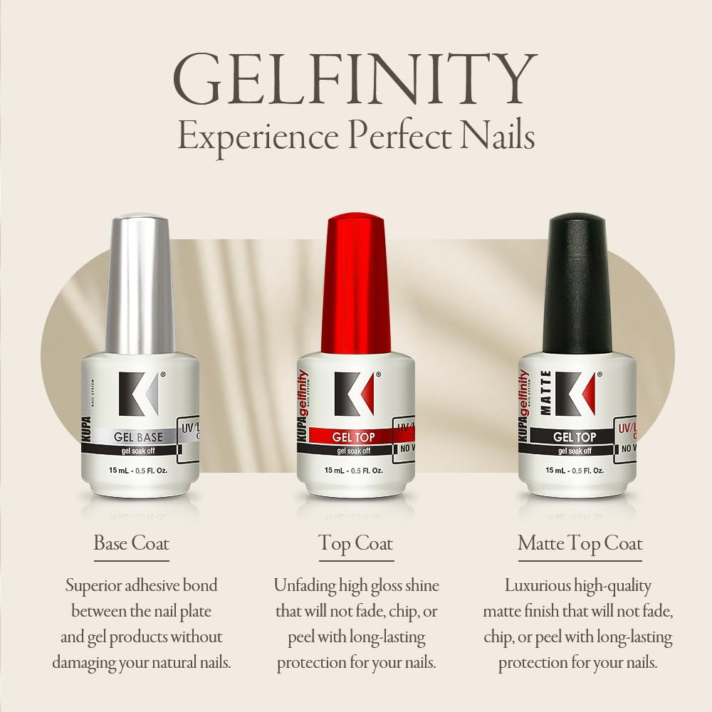 Buy now KUPA Gelfinity - Soak Off Gel - Base & Glossy Top & Matte Top Coat (No-Wipe) 0.5 Fl Oz (Clear (Base + Gloss), 0.5 Fl Oz (Pack of 2)) at indiglob india