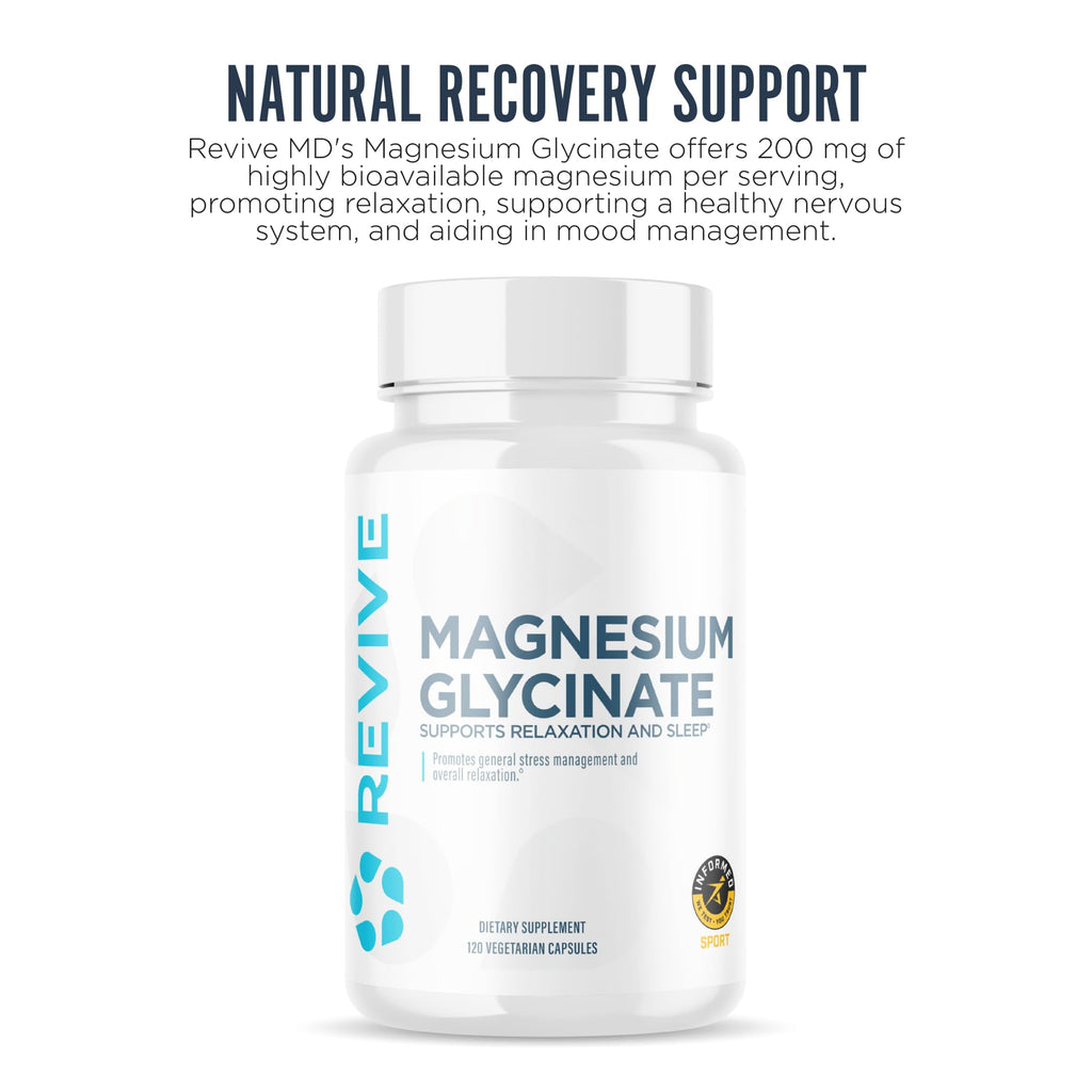 Revive MD Pure Magnesium Glycinate 200mg – High Absorption Supplement for Relaxation, Stress Relief, Sleep & Memory Support – Promotes Strong Bones, Healthy Nerve & Muscle Function (180 Servings)