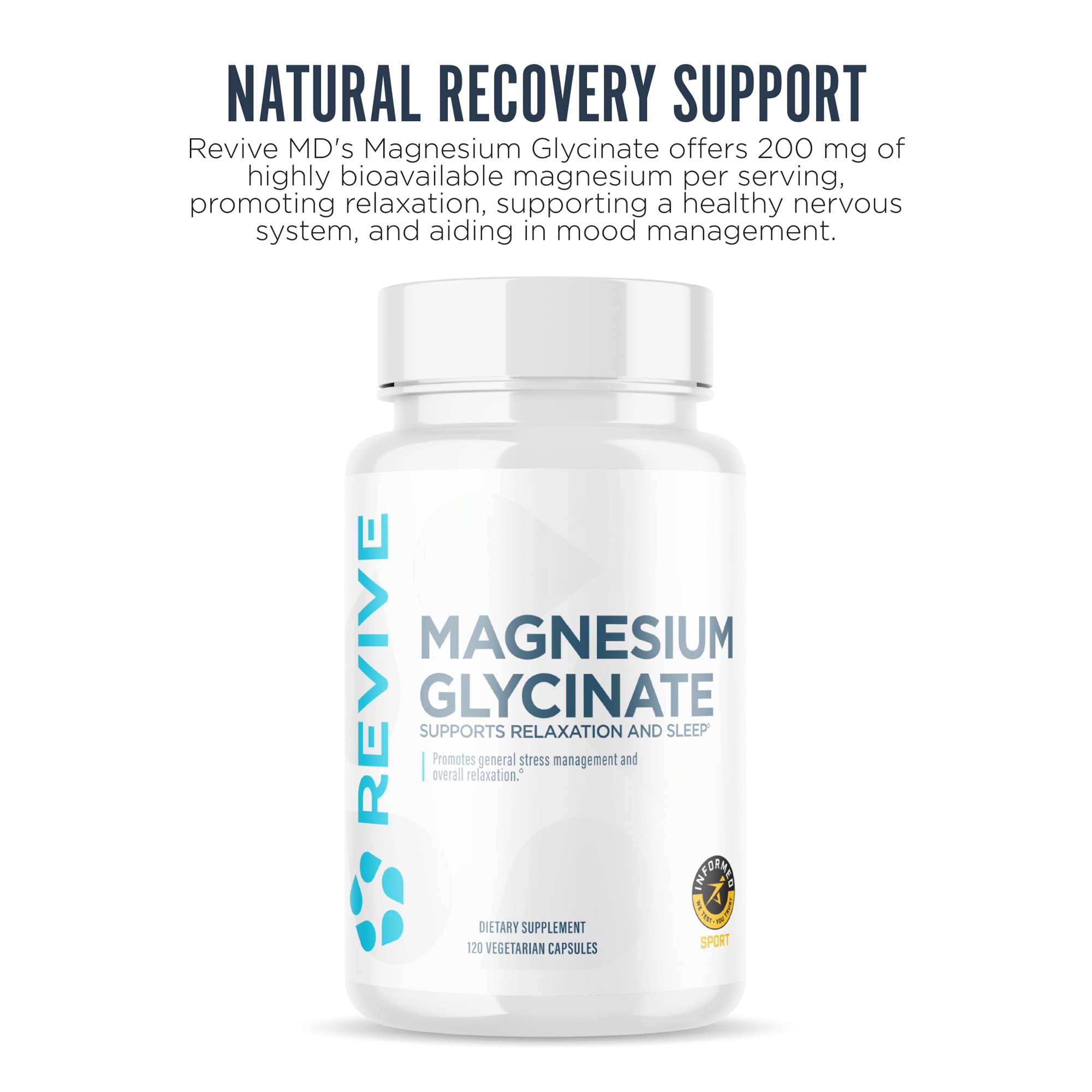 Revive MD Pure Magnesium Glycinate 200mg – High Absorption Supplement for Relaxation, Stress Relief, Sleep & Memory Support – Promotes Strong Bones, Healthy Nerve & Muscle Function (180 Servings)