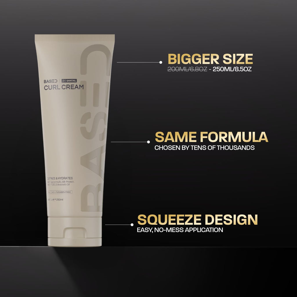 BASED Curl Cream for Men, Curl Defining Cream for Curly Hair, No Harsh Chemicals or Artificial Fragrance, Medium Hold, Hydrates & Nourishes with Agave, Silk Protein & Castor Oil, 8.5 oz (Pack of 1)