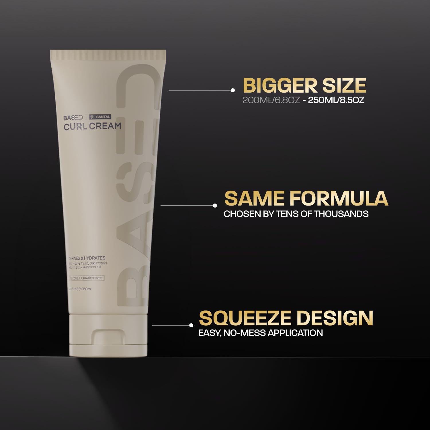 BASED Curl Cream for Men, Curl Defining Cream for Curly Hair, No Harsh Chemicals or Artificial Fragrance, Medium Hold, Hydrates & Nourishes with Agave, Silk Protein & Castor Oil, 8.5 oz (Pack of 1)
