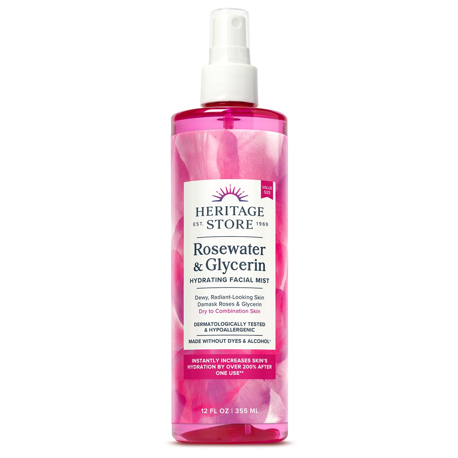 Buy now HERITAGE STORE Rosewater & Glycerin Hydrating Facial Mist - Dry Combination Skin Care - Rose Water Spray w/ Vegetable Glycerine, Made Without Dyes or Alcohol, Hypoallergenic, Vegan, Cruelty Free, 4oz 12 Fl Oz (Pack of 1) at indiglob india