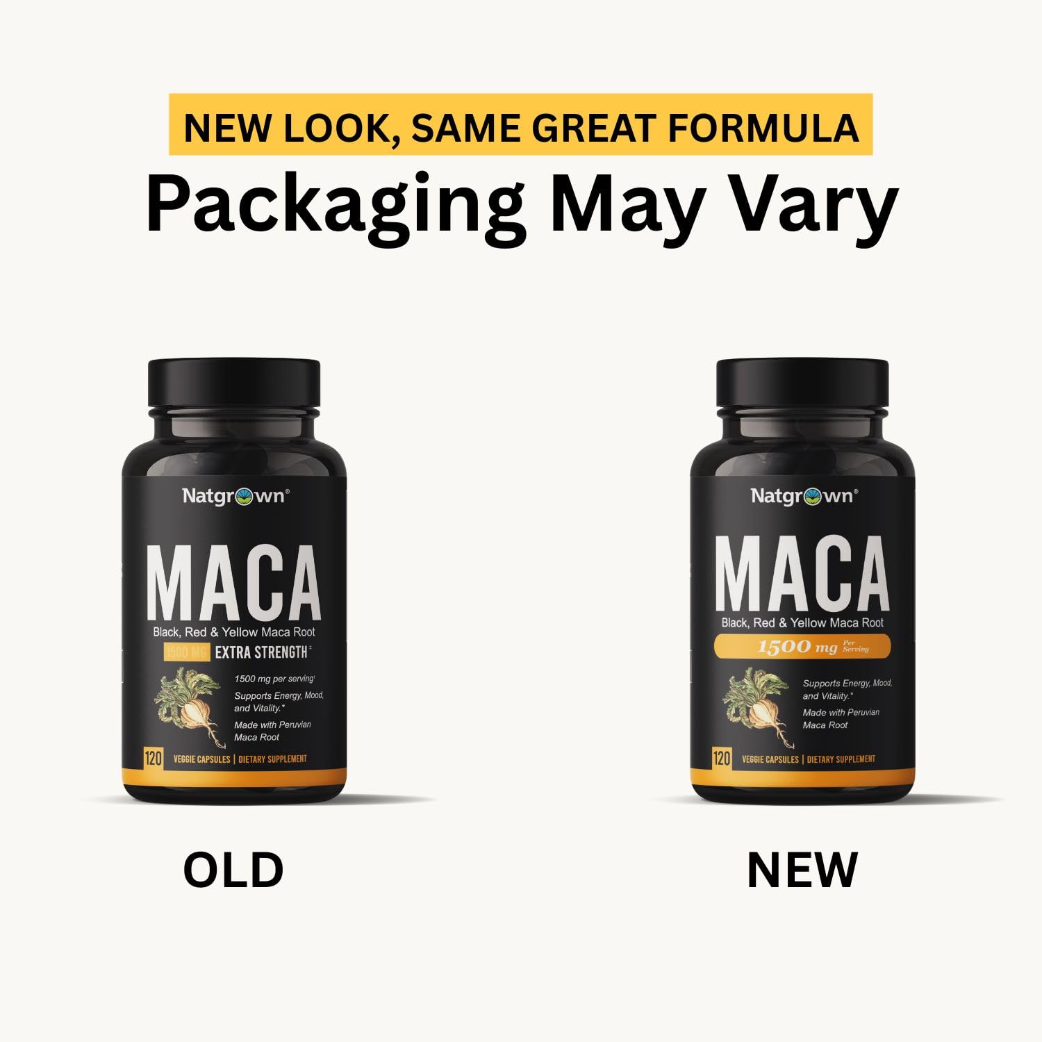 Natgrown Organic Maca Root Powder Capsules - Black, Red & Yellow - 120 ct | 1500 mg per Serving, Gelatinized Peruvian Maca Supplement for Men & Women - Non-GMO, Gluten-Free, Vegan