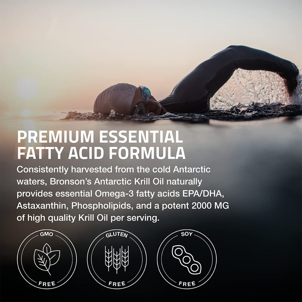 Bronson Antarctic Krill Oil 2000 mg with Omega-3s, 250 Softgels | Heavy Metal Tested, with EPA, DHA, Astaxanthin and Phospholipids, Non-GMO, Gluten Free, Soy Free