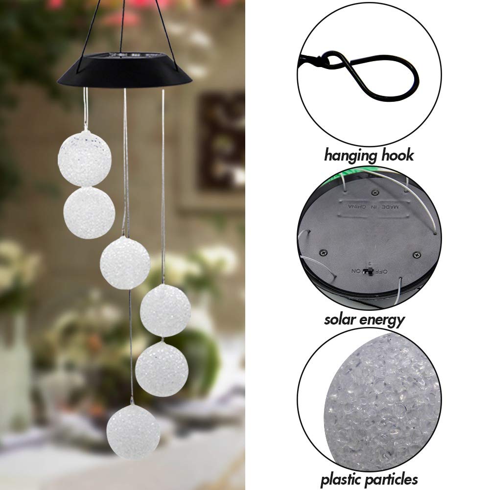 MorTime LED Solar Crystal Ball Wind Chime, 25" Mobile Hanging Wind Chime for Home Garden Decoration, Automatic Light Changing Color