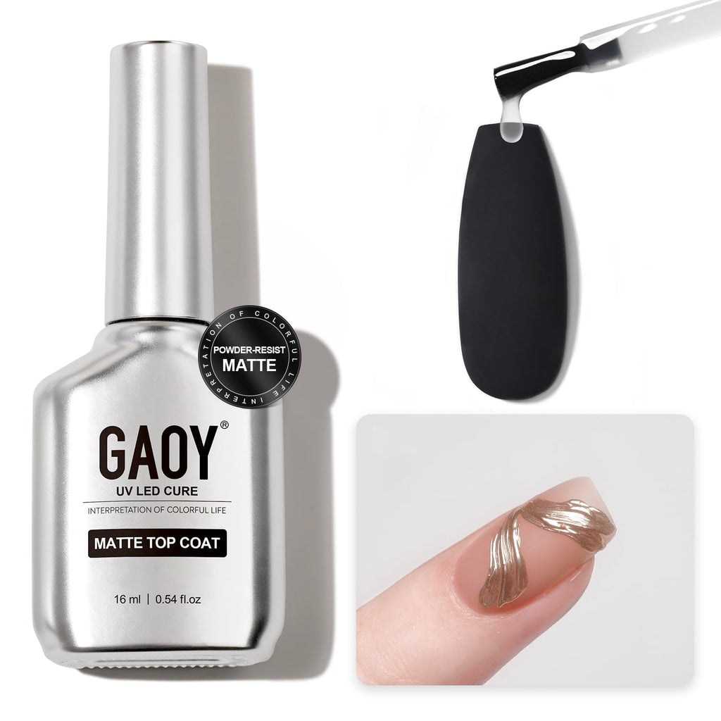 GAOY 2 Pcs Matte Gel Top Coat for Gel Nail Polish, 16ml Powder-Resist Matte Finish for Detail Chrome Isolation Powder Painting Long Lasting UV Light Cure Nail Art DIY
