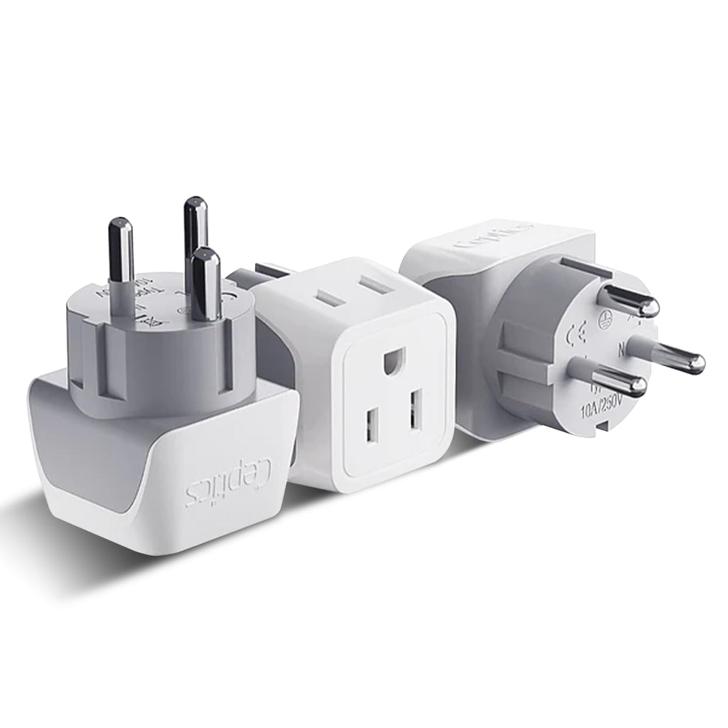 Buy now Ceptics Schuko Germany, France Plug Adapter, Dual Input - Ultra Compact Light Weight - Usa to Russia, South Korea Travel Adaptor Plug - Type E/F (3 Pack) at indiglob india