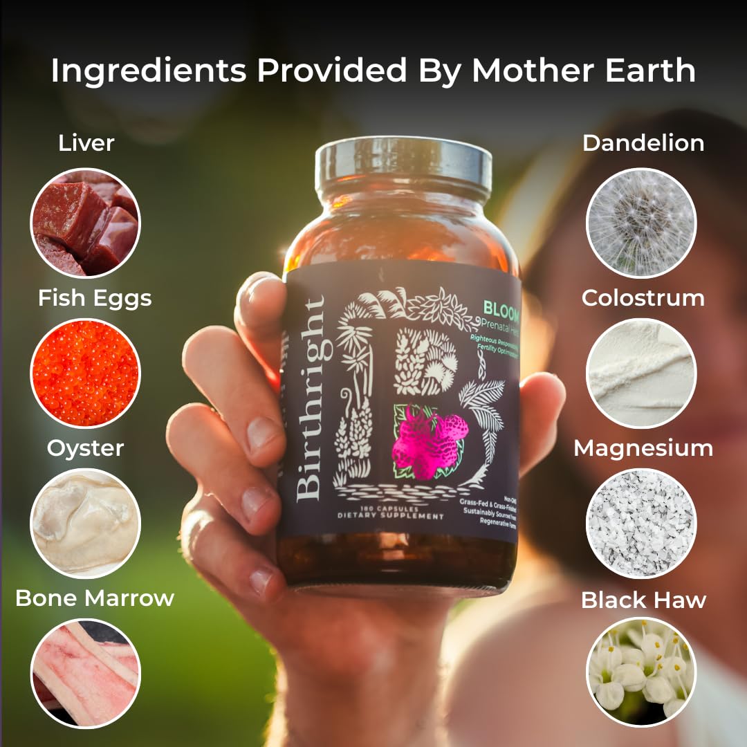 Birthright Bloom Prenatal Vitamins – Whole Food, Grass-Fed Liver, 180 Count