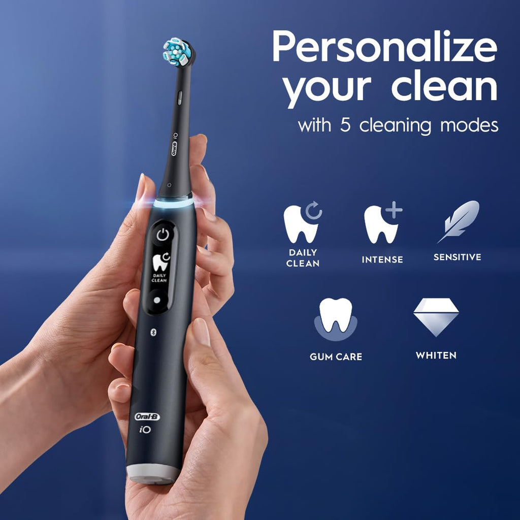Buy now Oral-B iO Deep Clean + Protect Rechargeable Electric Toothbrush, Black, iO Series 7, 2 Replacement Brush Heads, Charging Travel Case at indiglob india