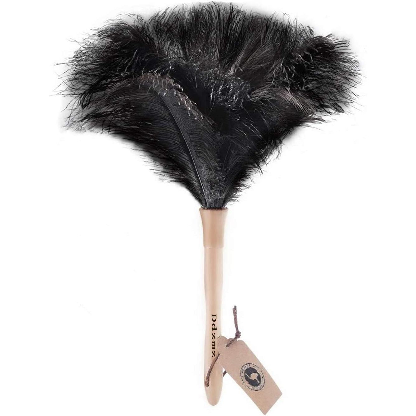 Buy now Feather Duster, Feather Dusters for Cleaning Ddzmz Fluffy Natural Genuine Ostrich Feathers with Wooden Handle Reusable Handheld Ostrich Feather Duster Cleaning Supplies, Gray and Brown(Length 16") Black 16" at indiglob india