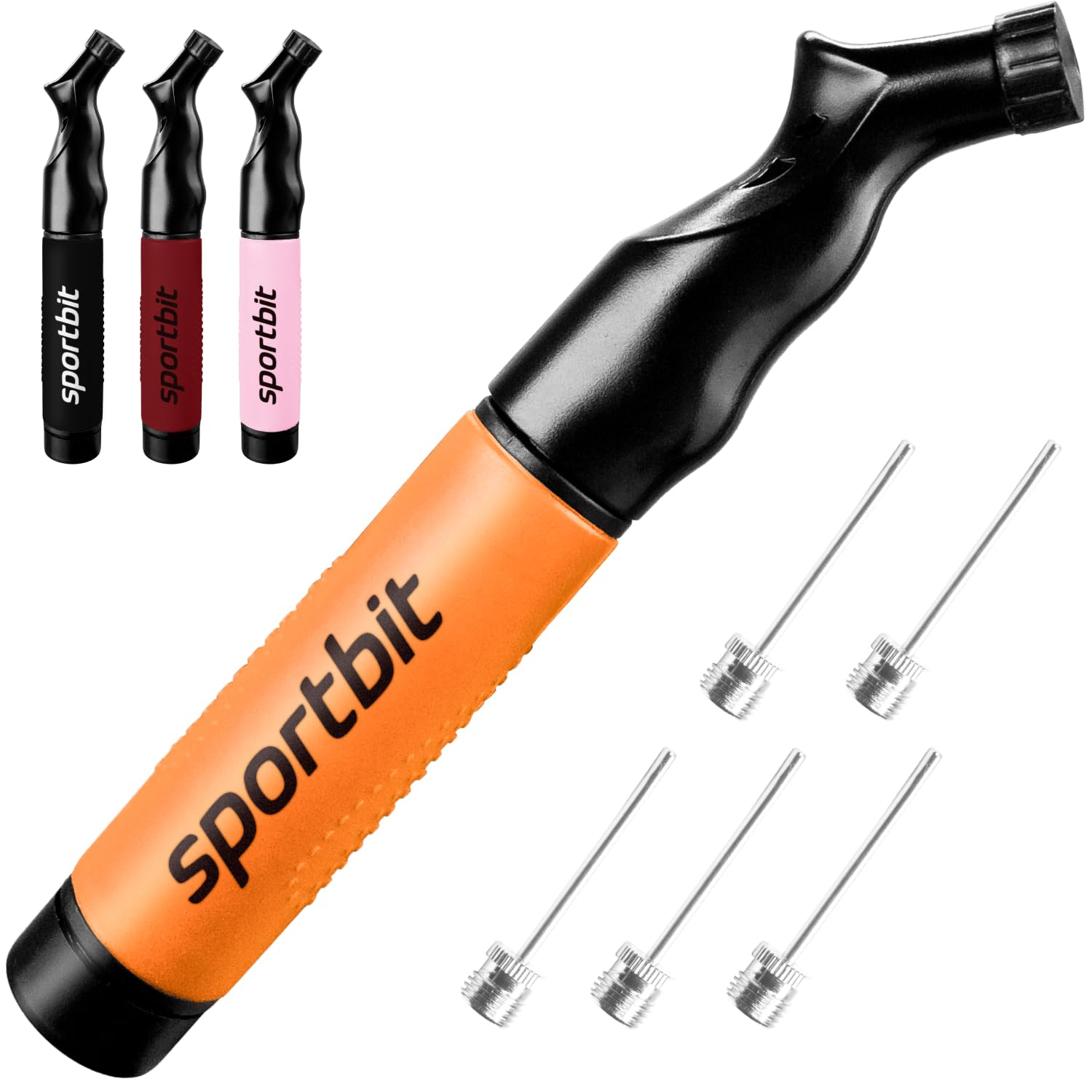 Buy now SPORTBIT Ball Pump for Sports Balls - Push & Pull Inflating System - Hand Pump for All Exercise Balls - Volleyball Pump, Basketball Inflator, Football & Soccer Ball Air Pump - Goes with 5 Needles Set Orange at indiglob india