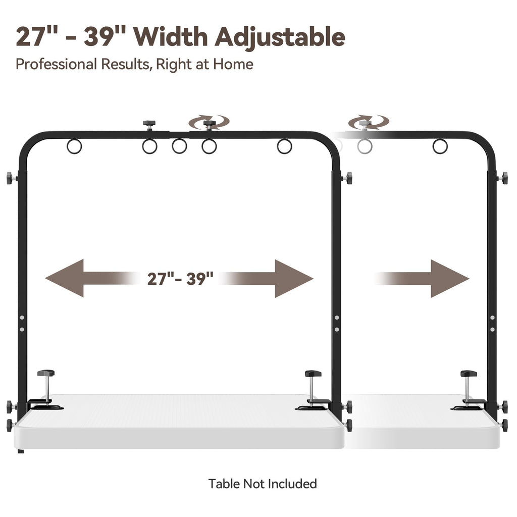 Pet Grooming Arm for Table, 42" H, 27-39" W with Hammock & 2 No-Sit Nooses