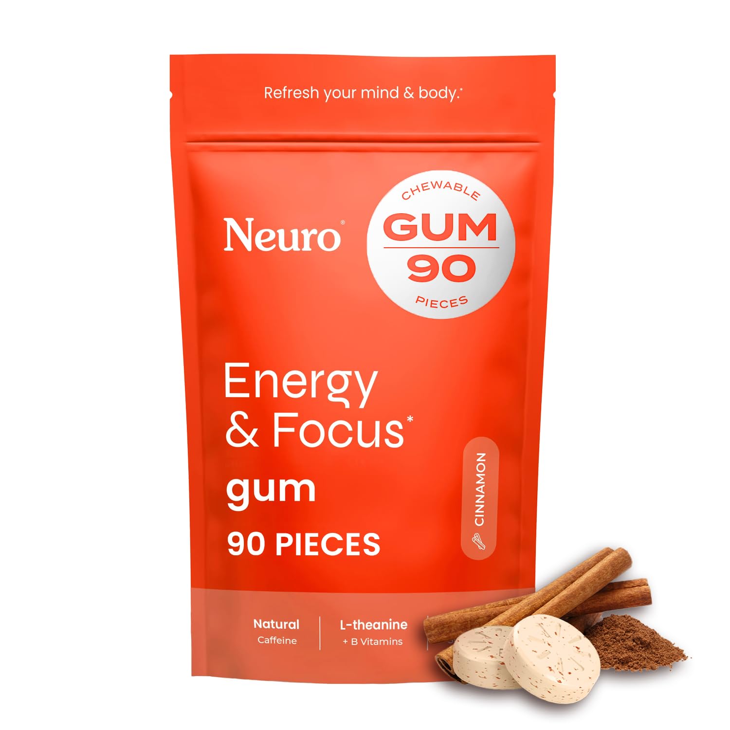 Buy now Neuro Energy & Focus Gum - 40mg Natural Caffeine Gum & Nootropic Energy Supplement with L-Theanine & B Vitamins - Sugar Free, Vegan - Peppermint, 90ct 90 Count (Pack of 1) Cinnamon at indiglob india