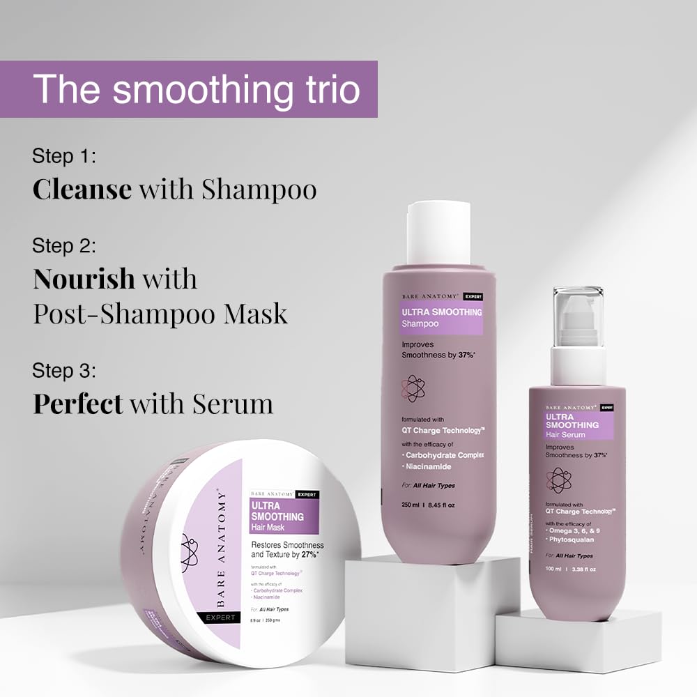 Bare Anatomy Ultra Smoothing Hair Serum Powered By Carbohydrate Complex & Niacinamide | Serum for Smooth & Shiny Hair | For Dry & Frizzy Hair | Women & Men | 100 ml