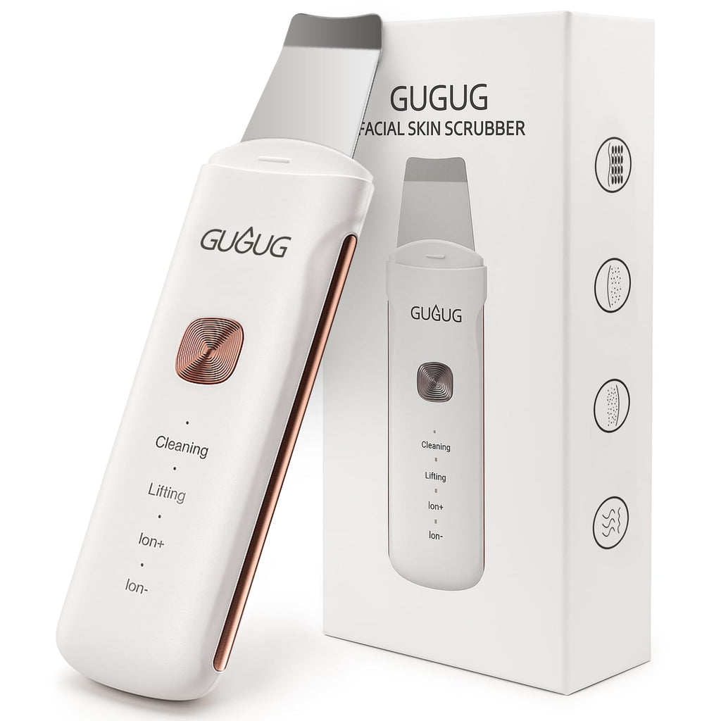 GUGUG Waterproof Skin Scrubber 4-in-1 Facial Spatula Pore Cleaner for Face | Blackhead remover with 4 modes,rounded stainless steel head,10-minute auto-off,Type-C charging and 2 silicone attachments.