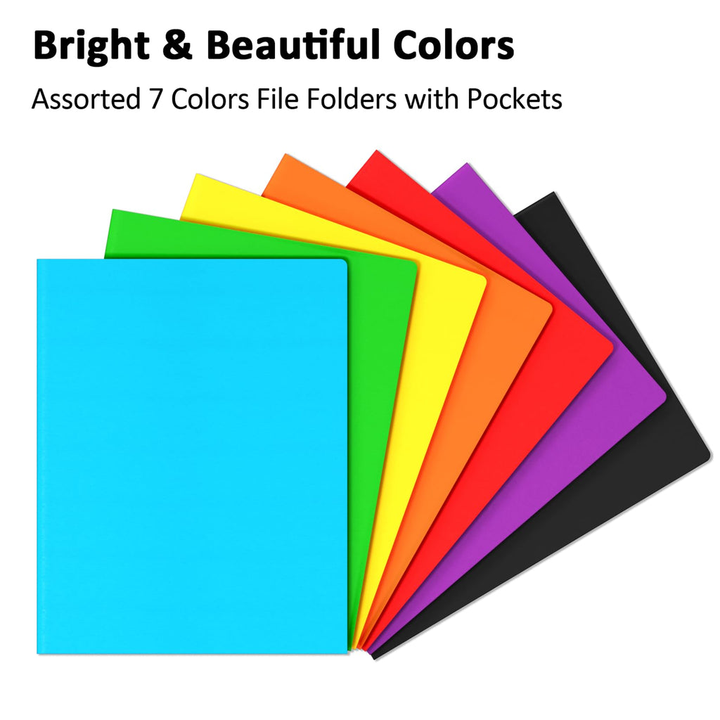 7 Pack Folders with Pockets, Colored Paper Pocket Folder