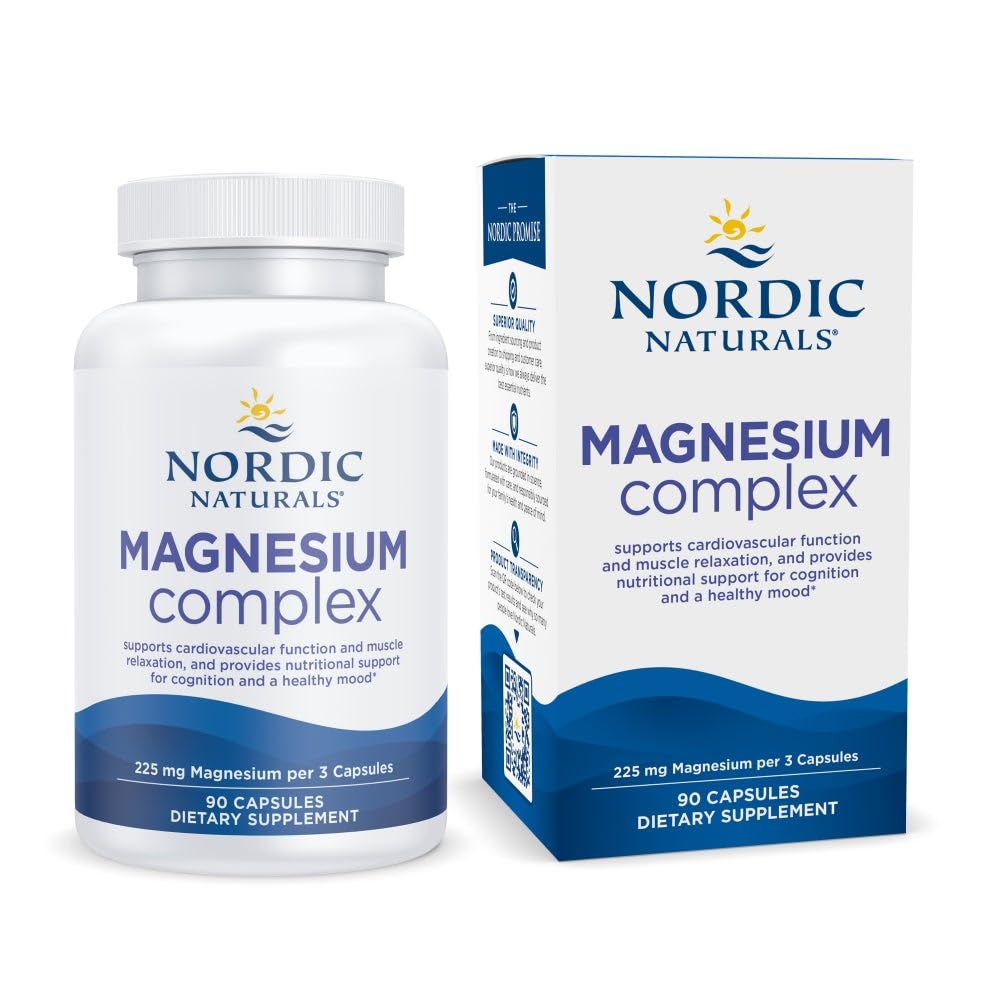 Nordic Naturals Magnesium Complex, 225 mg, Non-GMO, Vegan - 90 Capsules | Multi-form magnesium complex for enhanced absorption. Supports brain, heart, mood, energy & muscle relaxation. 30 servings.