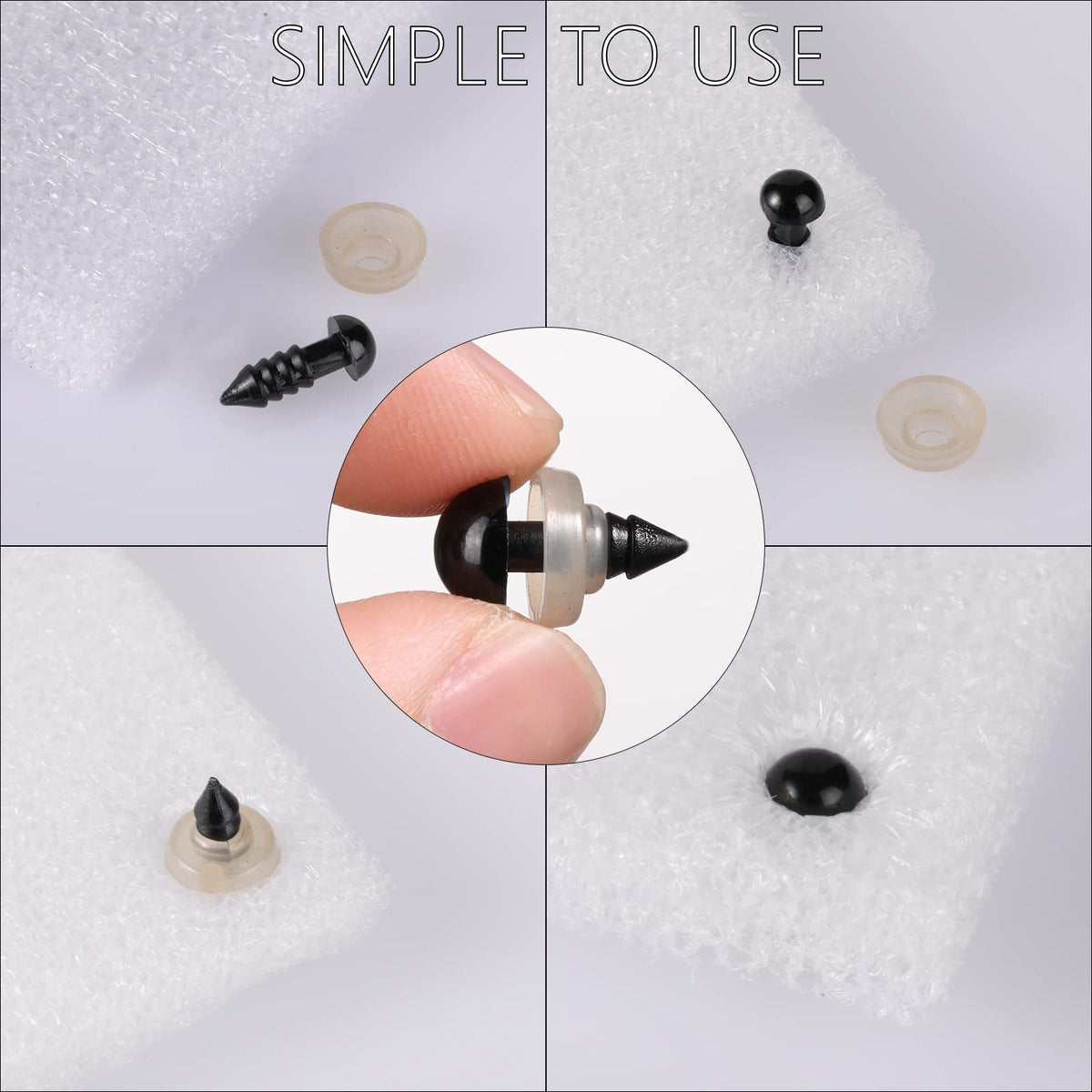 350 Pcs 6-14mm Safety Eyes for Crocheting with Washers and Size Tools Black Plastic Craft Safety Eyes for Amigurumi Doll Eyes for Stuffed Animals DIY Making Toy Crafts Decorations with Instructions