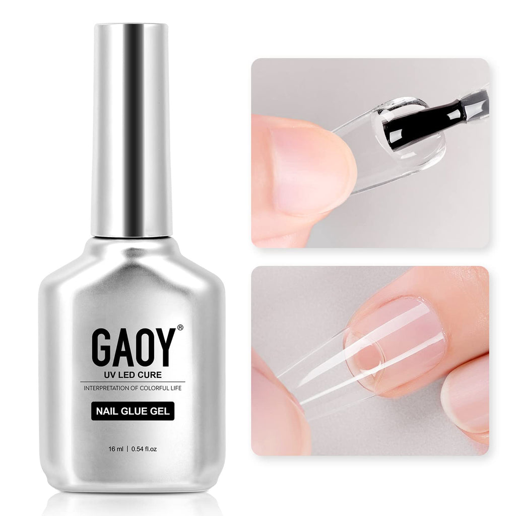 GAOY 4 Pcs 16ml Gel Nail Glue for Acrylic Nails Tips, Clear Glue Gel for Sheer Press ons for Long Lasting UV Light Cure DIY