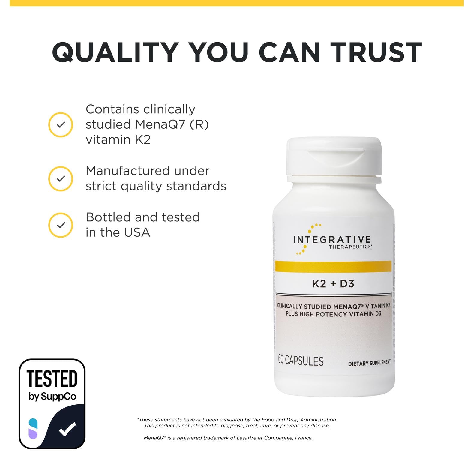 Integrative Therapeutics K2 + D3 - Supplement for Heart Health & Bone Strength* - Daily Vitamins for Calcium Absorption - Supports Vitality - Gluten-Free - Third-Party Tested - 60 Count (60 Servings)