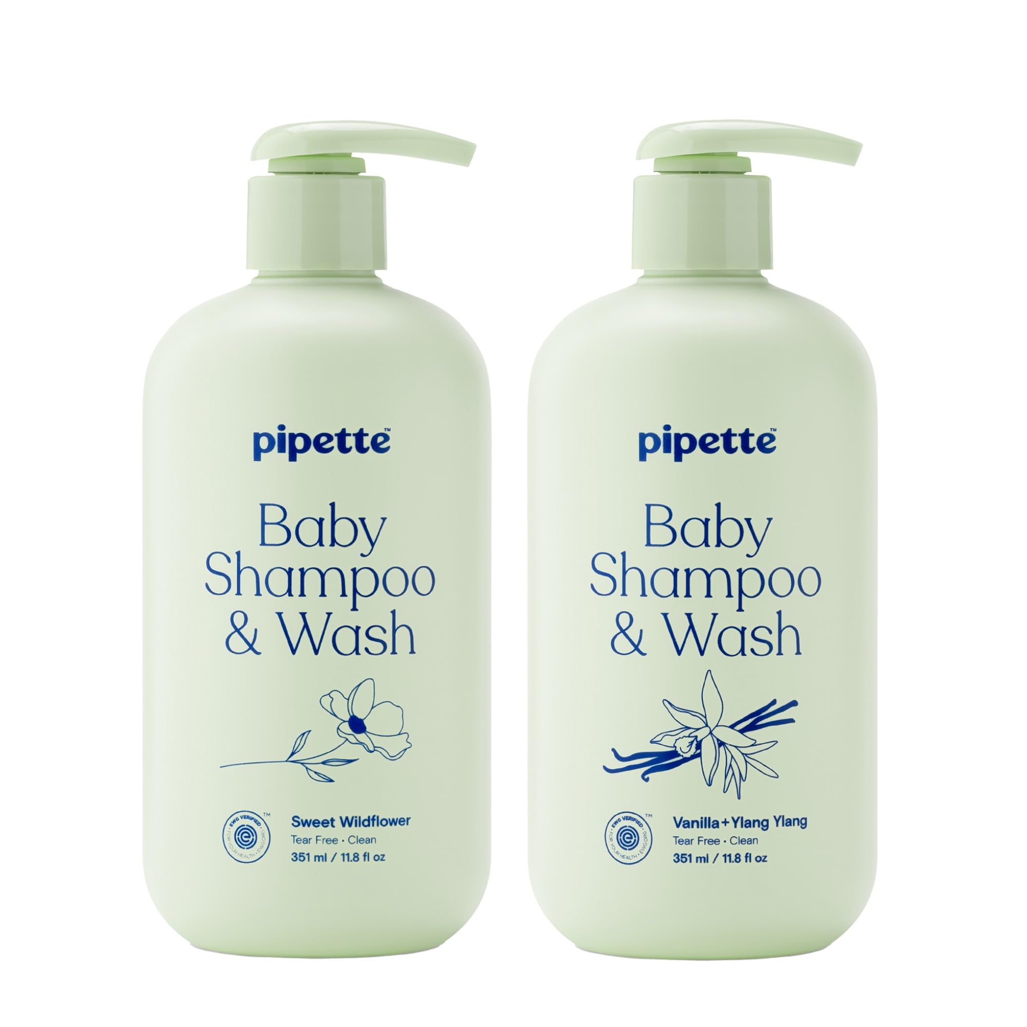 Pipette Baby Scented Shampoo + Wash Discovery Duo, Pack of 2, Includes Sweet Wildflower and Vanilla + Ylang Ylang Scents, Gentle Tear-Free Newborn Baby Bath Essentials, Non-Toxic and Hypoallergenic