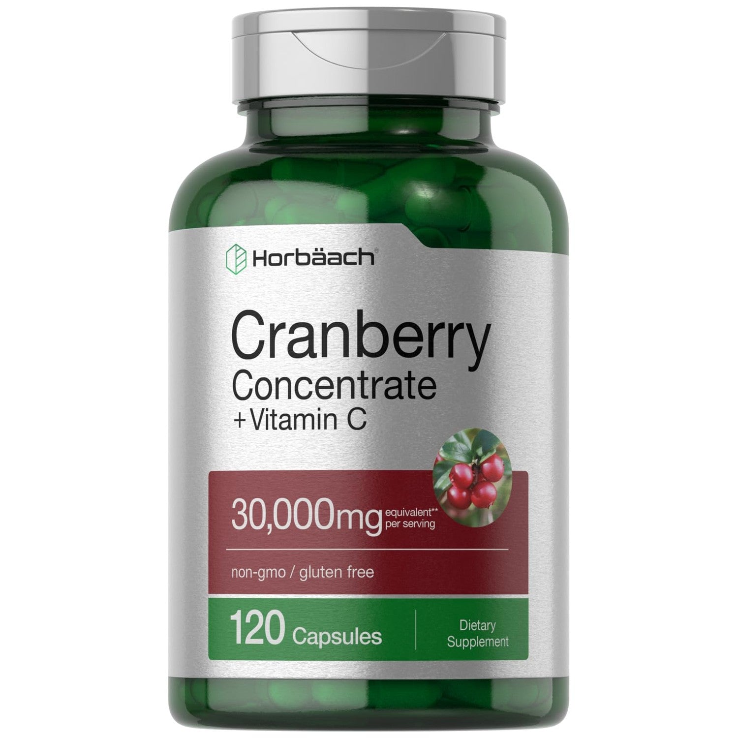 Horbäach Cranberry Concentrate Extract Pills + Vitamin C | 120 Capsules | Supplement for Women and Men | Triple Strength Ultimate Potency Formula | Non-GMO and Gluten Free