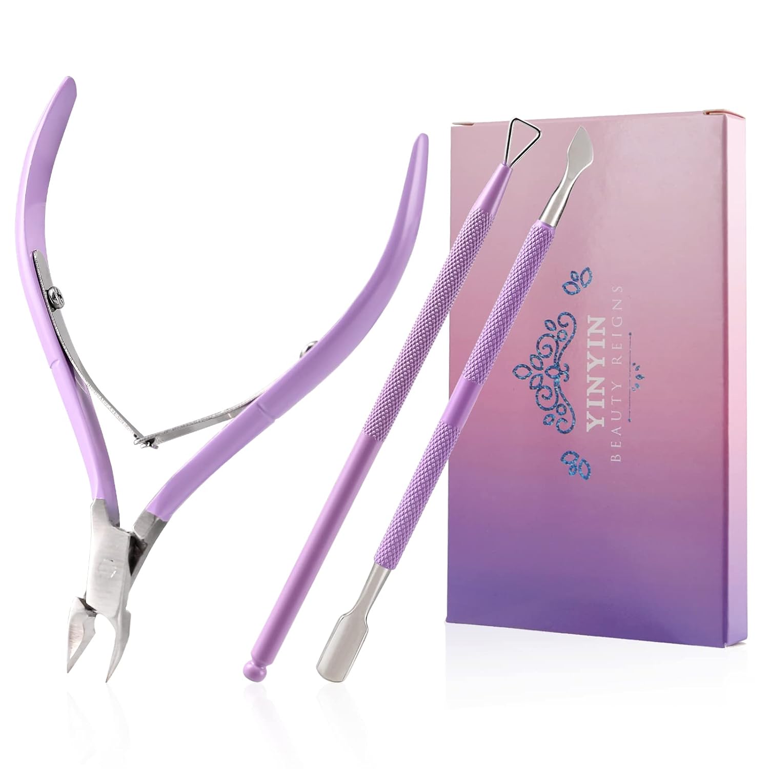 Buy now YINYIN Professional Stainless Steel Nippers, Cutter Clippers, Cuticle Remover, Trimmer with Pusher, Pedicure Manicure Tools for Fingernails and Toenails, Sliver Purple at indiglob india