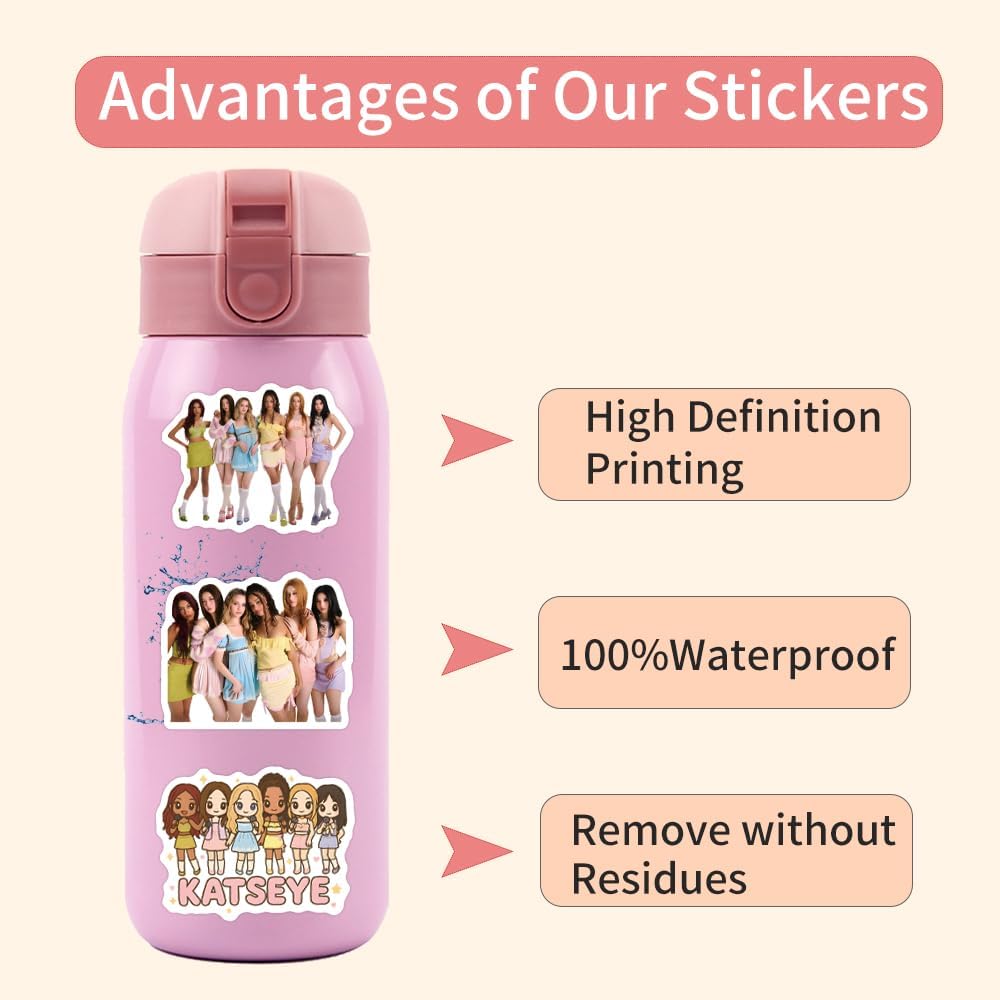 120Pcs Katseye Stickers, Waterproof Vinyl Stickers for Laptop, Water Bottle, Scrapbooking, Notebook, Phone Case, Guitar, Cute Katseye Aesthetic Decals for Teens & Fans
