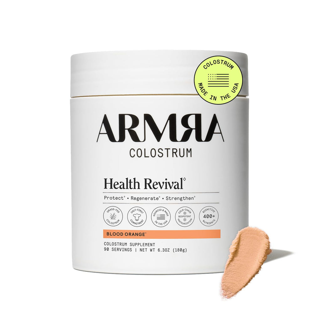ARMRA Colostrum Powder, Blood Orange, 90 Serving Jar | Gut Health | Debloat | Hair & Skin | Immune Support | Keto | Gluten Free | Grass Fed Bovine Colostrum Supplement
