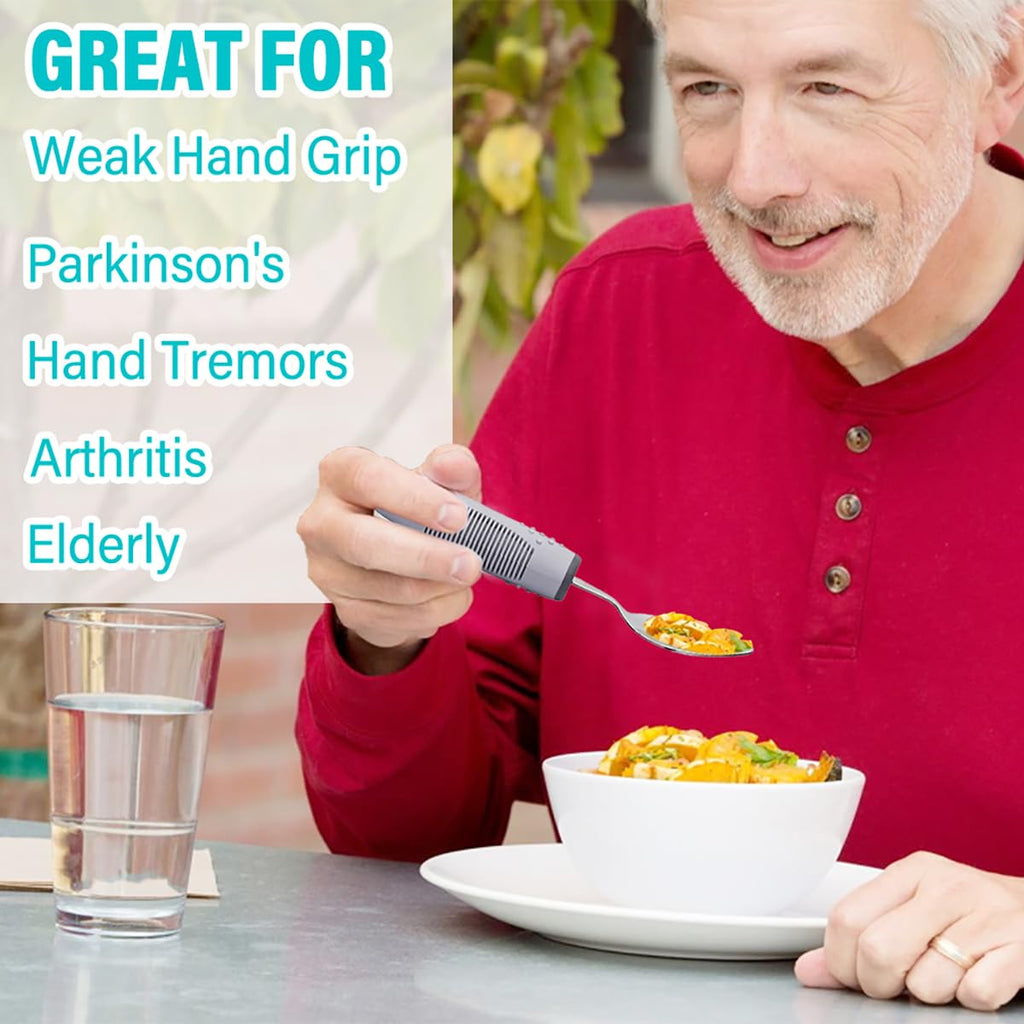 Nourislif Adaptive Utensils 4pcs For Hand Tremors,Elderly, Arthritis,Parkinsons-Built Up Utensils For Adults 2.5oz Each, Silverware Set With Handle, Flatware Cutlery Set For Seniors