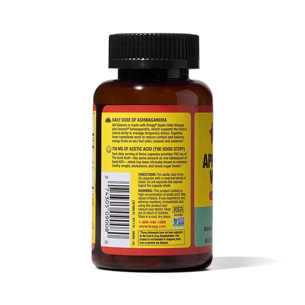 Bragg Balance Apple Cider Vinegar Capsules with Ashwagandha - 90 Capsules
