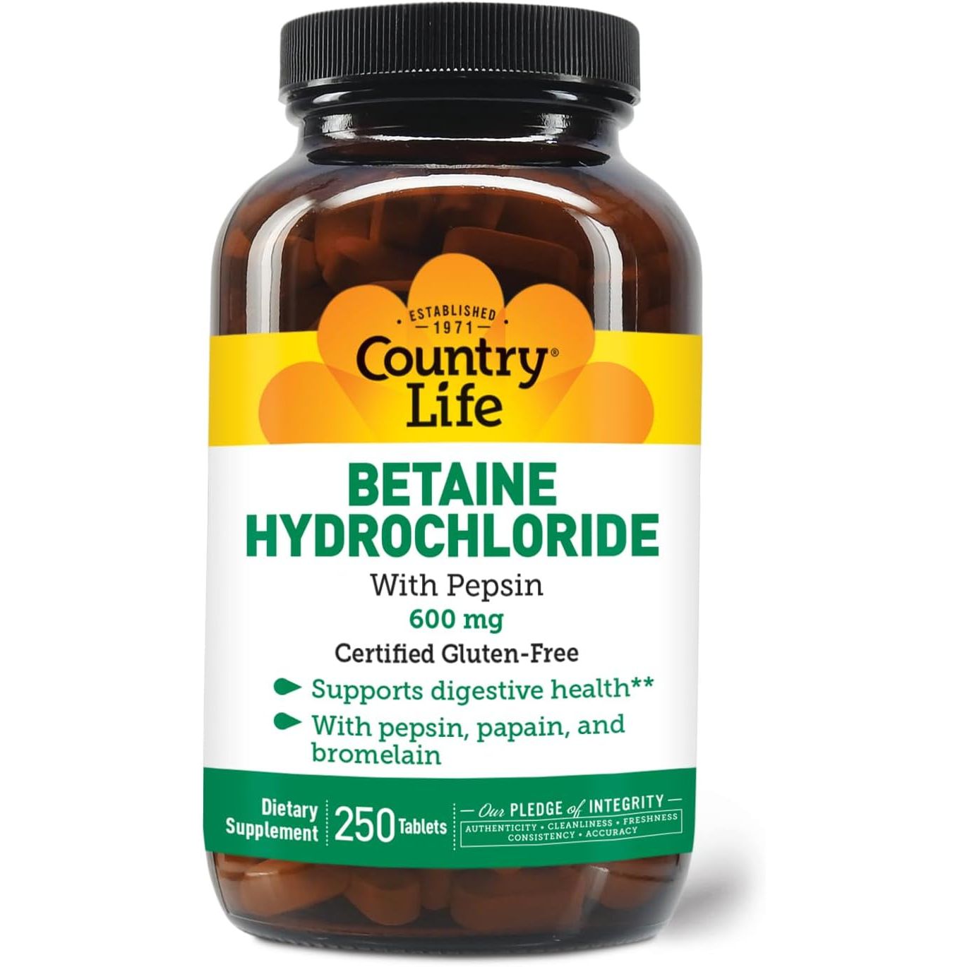 Buy now Country Life Betaine Hydrochloride with pepsin 600 mg - 250 Tablets 250 Count (Pack of 1) at indiglob india