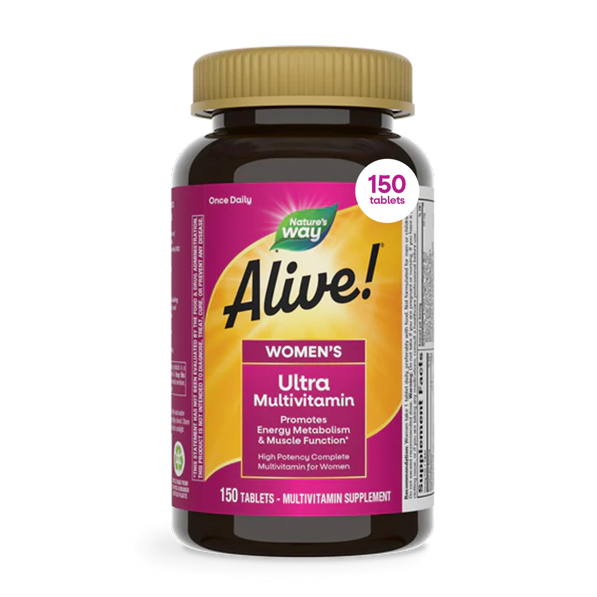 Nature's Way Alive! Women's Ultra Multivitamin, High Potency, 60 ct | Complete Daily Women's Vitamins, Promotes Energy Metabolism and Muscle Function*, Vitamin A, C, D, Methylated B12