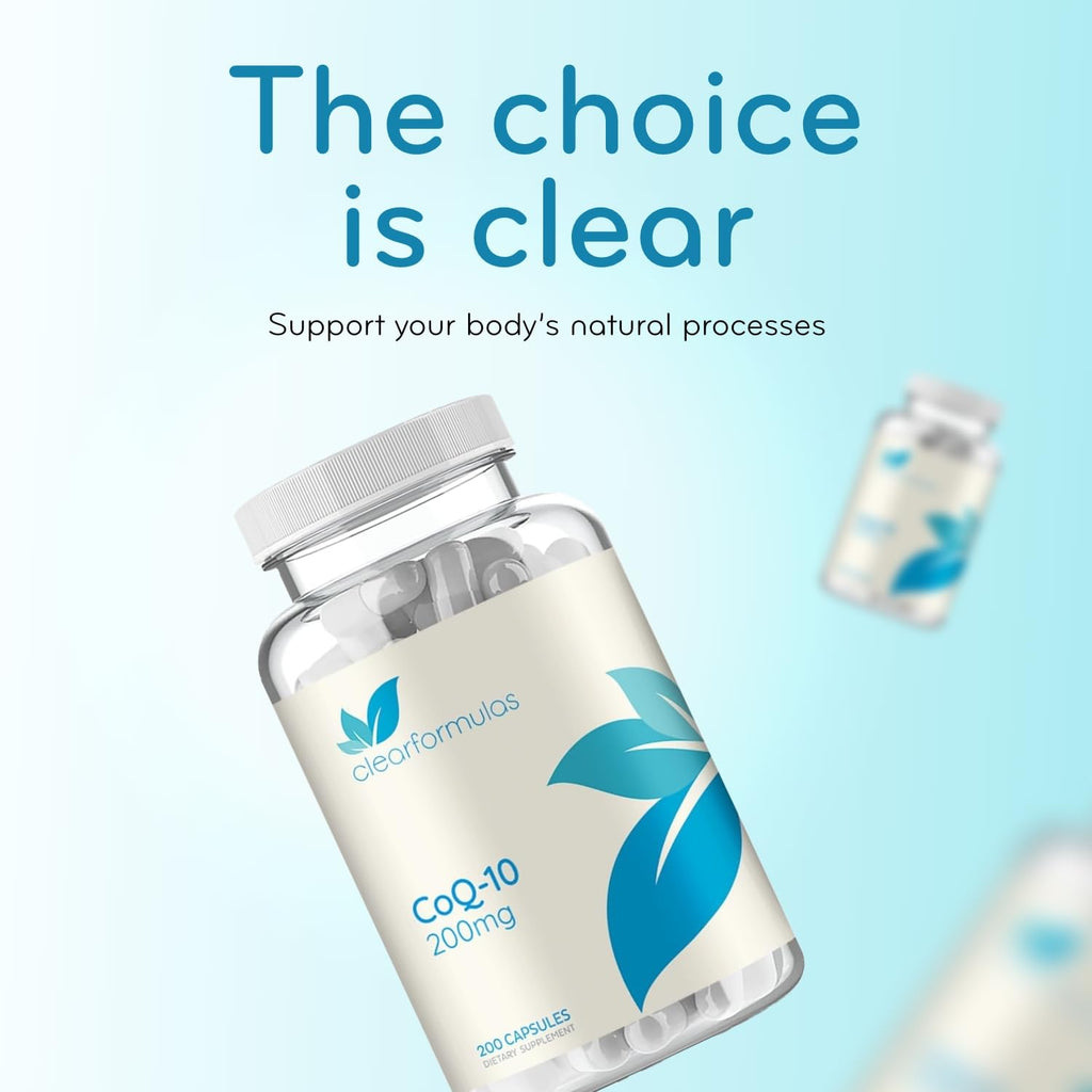 Clear Formulas Quick Absorption CoQ10 200mg - Coenzyme Q10 Potent Antioxidant for Heart Energy and Aging Support - High Stability CoQ10 Ubiquinone Capsules - Made in a cGMP US Lab - 200 Capsules