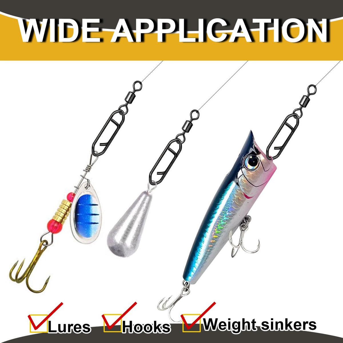 Snap Swivels Fishing Speed Clips for Quick Change, 70pcs Fishing Power Clips Barrel Swivels High Strength Clips Snap Freshwater Saltwater Popper Crankbait Lures Quick Snaps Connectors 6 Sizes