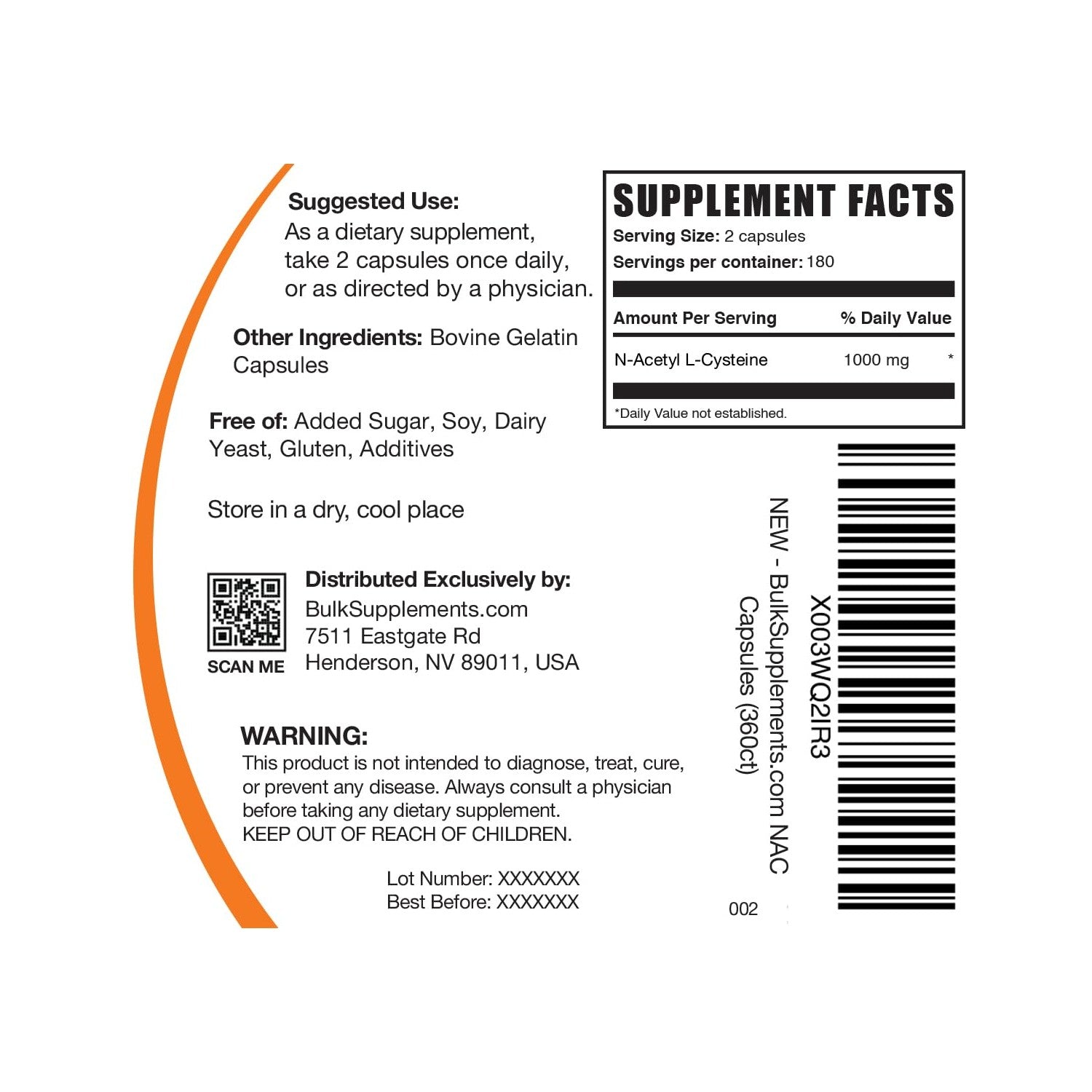 BulkSupplements.com NAC 1000 mg Capsules - N-Acetyle Cysteine 1000mg, NAC Supplement, NAC1000mg - NAC Capsules, Gluten Free - 2 Capsules per Serving, 180-Day Supply, 360 Capsules