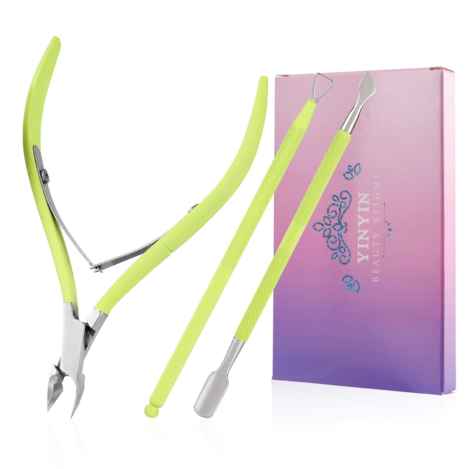 Buy now YINYIN Professional Stainless Steel Nippers, Cutter Clippers, Cuticle Remover, Trimmer with Pusher, Pedicure Manicure Tools for Fingernails and Toenails, Sliver Green at indiglob india