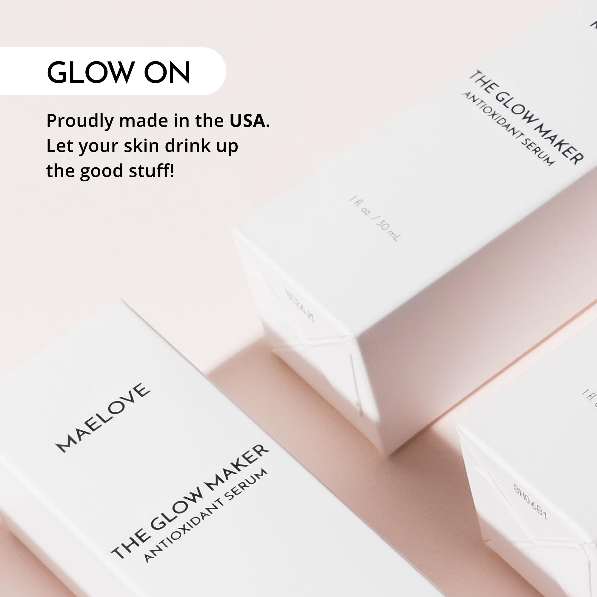 MAELOVE Glow Maker Vitamin C Serum with Vitamin E & Ferulic Acid, 1 fl oz | Gold standard formula of Vitamin C E, Ferulic Acid & Hyaluronic Acid, Award-Winning Brightening and Hydrating Facial Serum