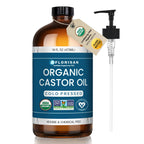 Florisan USDA Certified Organic Castor Oil 16oz Glass Bottle, Cold Pressed, Hexane-Free, Non-GMO, Vegan, 100% Pure Castor Oil for Hair Growth, Skin, Lashes, Eyebrows, EWG Verified