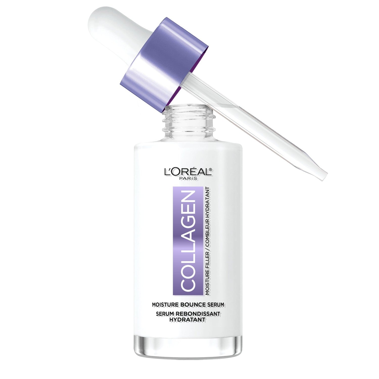 L'Oreal Paris Collagen Moisture Filler Moisture Bounce Face Serum, Glow Serum with Collagen, Glycerin, and Squalane for Bouncy, Radiant, Hydrated Skin, Includes Sample