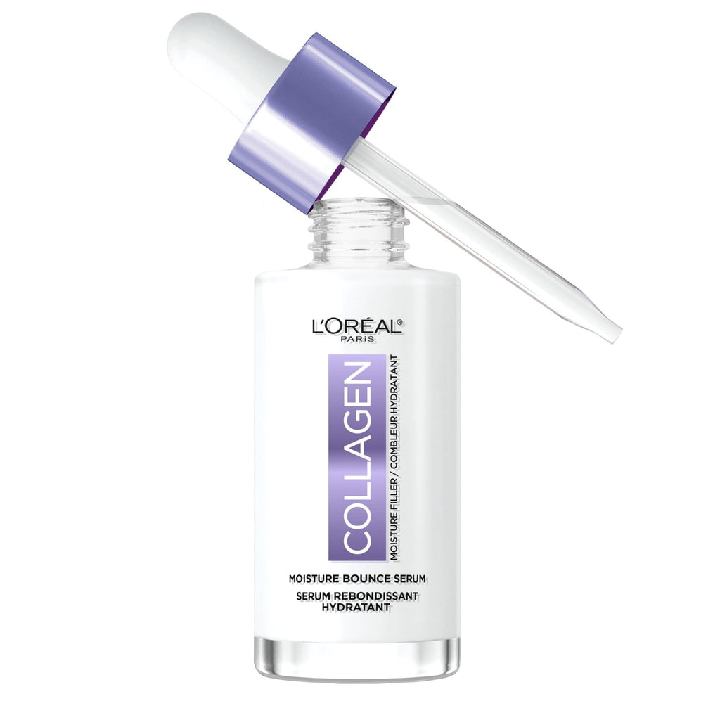 L'Oreal Paris Collagen Moisture Filler Moisture Bounce Face Serum, Glow Serum with Collagen, Glycerin, and Squalane for Bouncy, Radiant, Hydrated Skin, Includes Sample