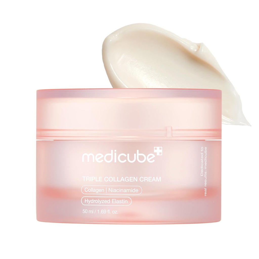 medicube Triple Collagen Cream for Hydrating & Firming | Moisturizer with Hyaluronic Acid, Premium Elastin, Shea Butter - Wrinkle Care & Boosts Elasticity, Korean Skincare, 1.69 oz